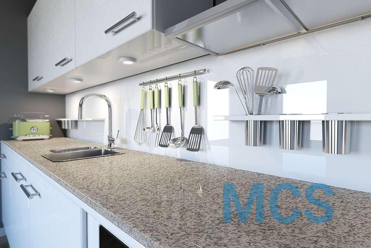 3d image of a modern white kitchen clean interior design